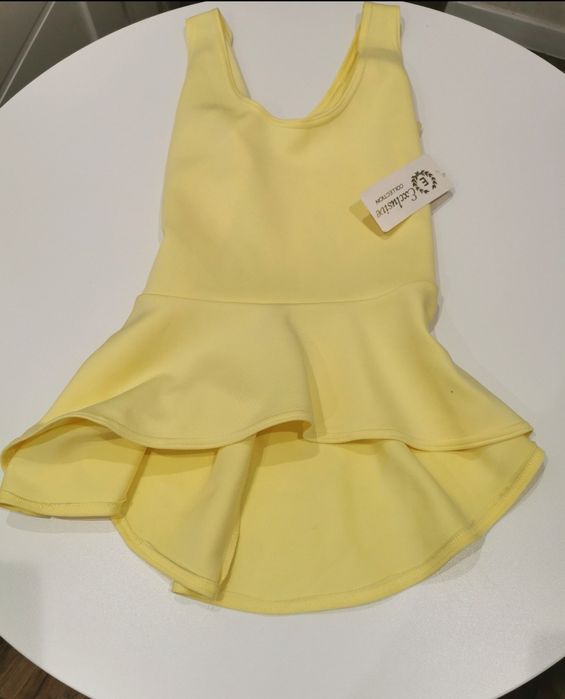 Okazja Nowa z metką (Tunika Damska z Baskinką, Asymetryczna S / M  Żół