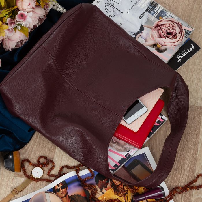 VERA PELLE torebka skórzana worek na ramię z saszetką V517 c.bordowa