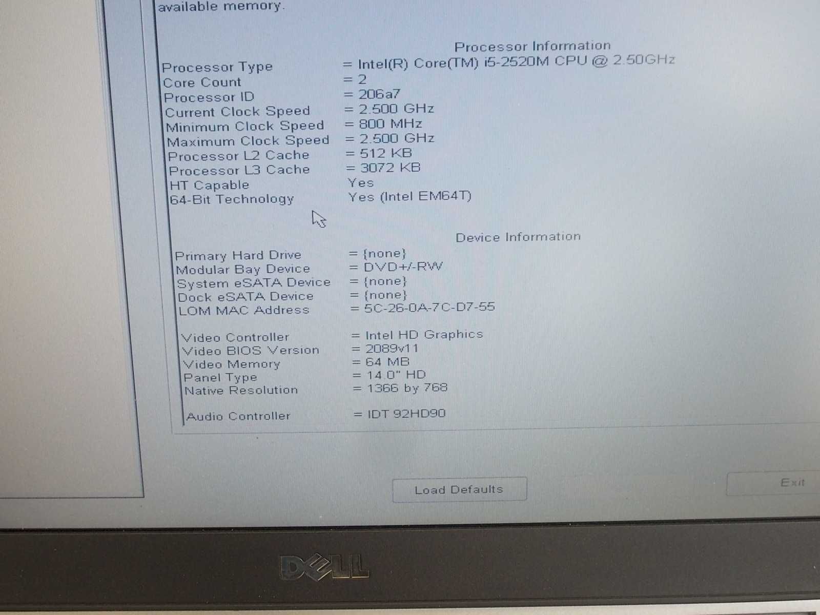 Dell Latitude E6420 Core i5 8GB DDR3