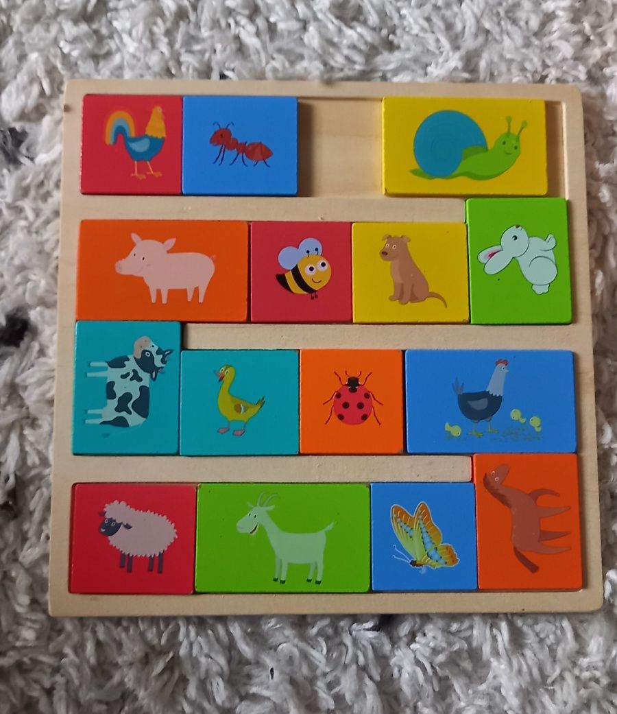 Zestaw Drewniane zabawki układanka puzzle klocki Montessori