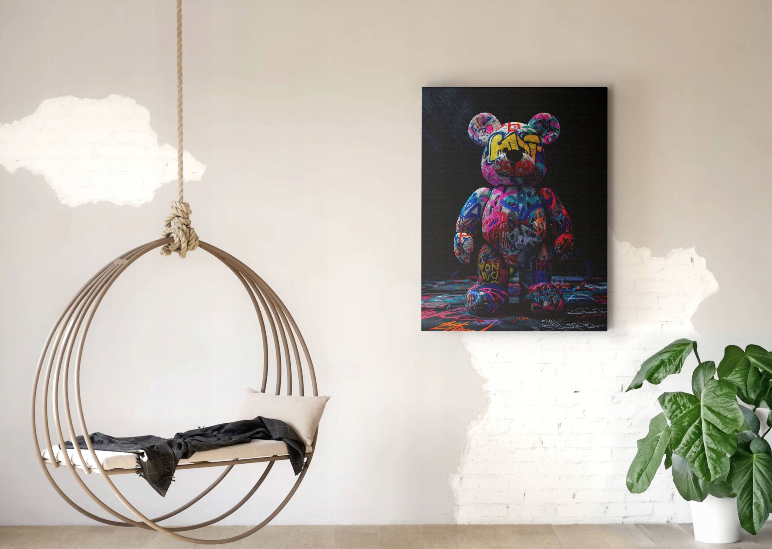 Obraz na płótnie "Grafitti Miś" 60x80 cm - nowoczesna sztuka do wnętrz