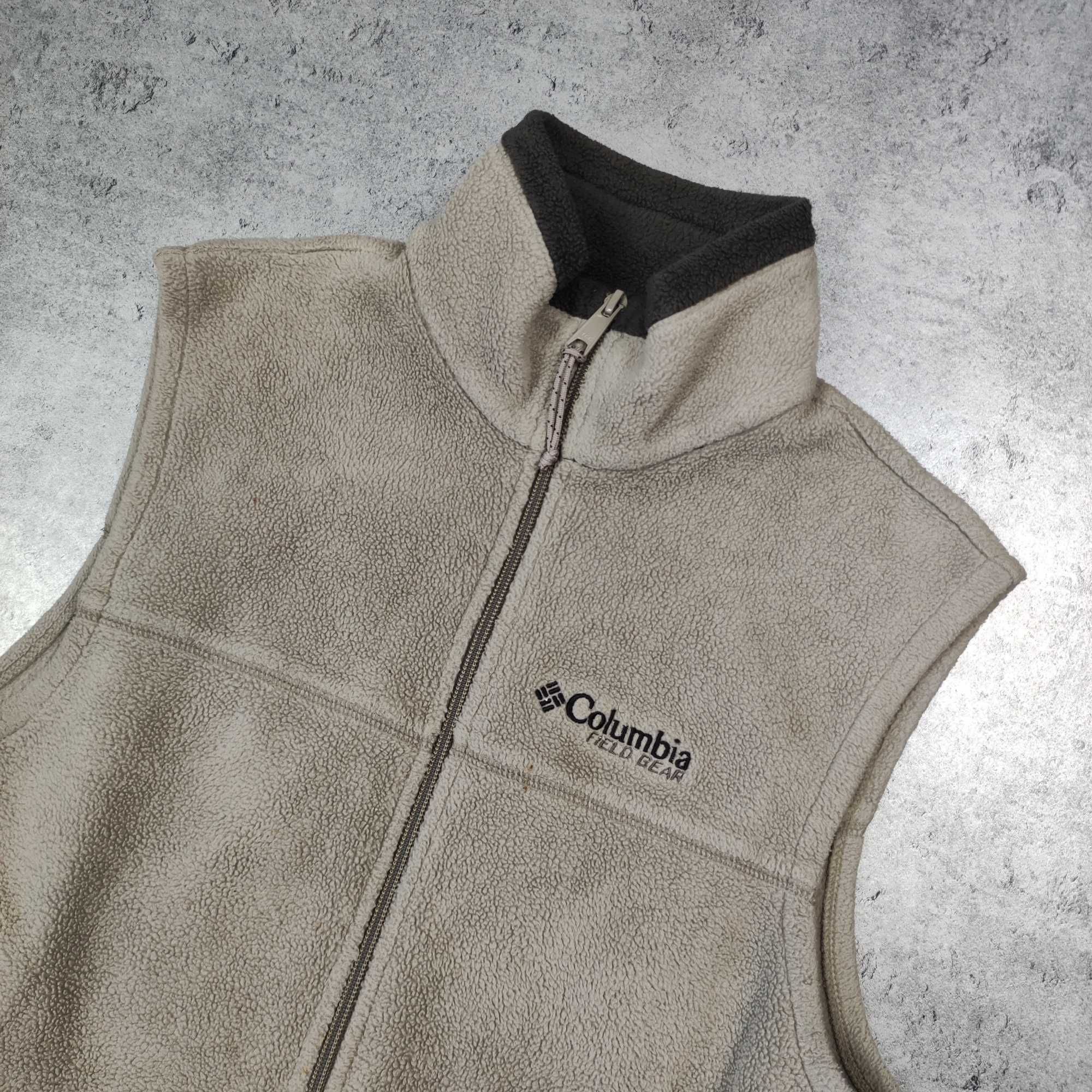 MĘSKA Kamizelka Polar Górska Trekking Columbia Field Gear Beżowa Logo