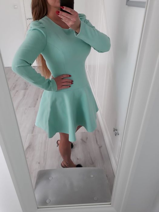Simple sukienka r L rozkloszowana koktajlowa kolor Tiffany miętowy