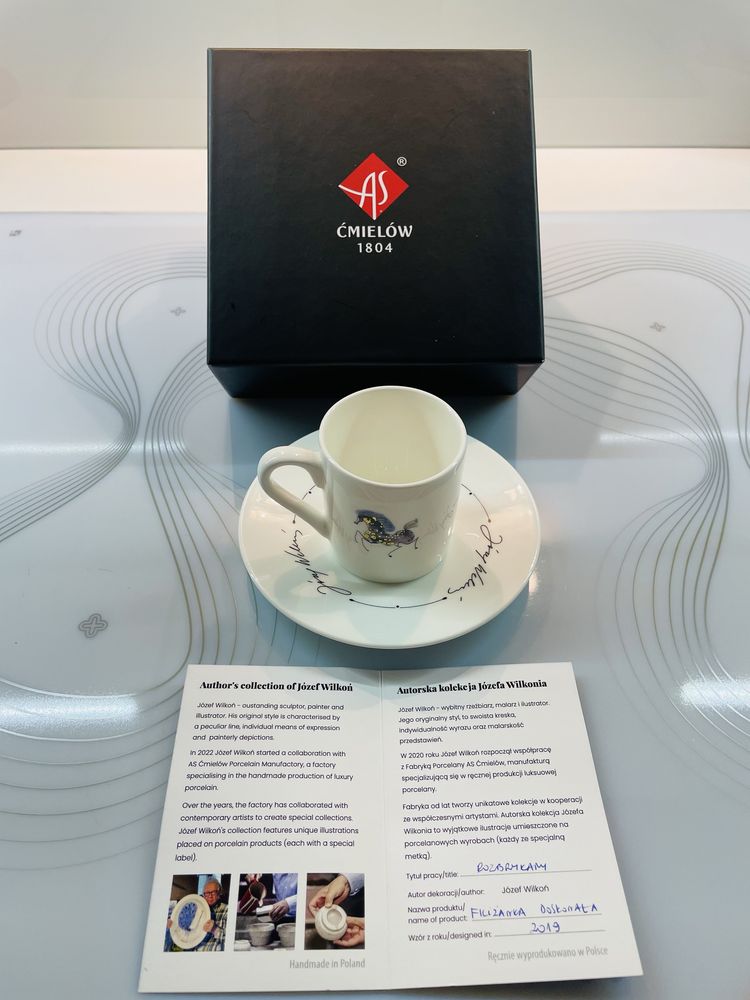 Józef Wilkoń Ćmielów - porcelanowa filiżanka do espresso z ceryfikatem