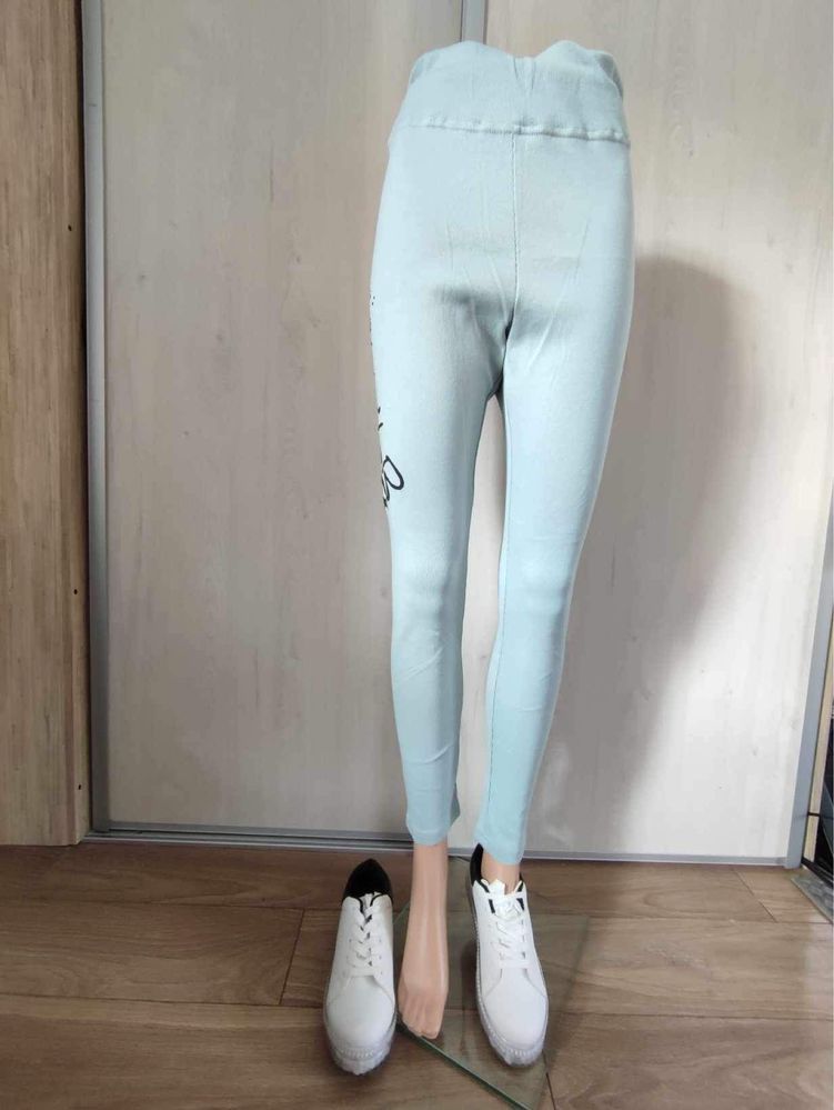 Legginsy damskie miętowe,prążkowane, wysoki stan, O’La Bianka, r. Uni