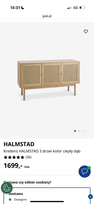 Komoda HALMSTAD Kredens HALMSTAD 3 drzwi kolor ciepły dąb  jysk