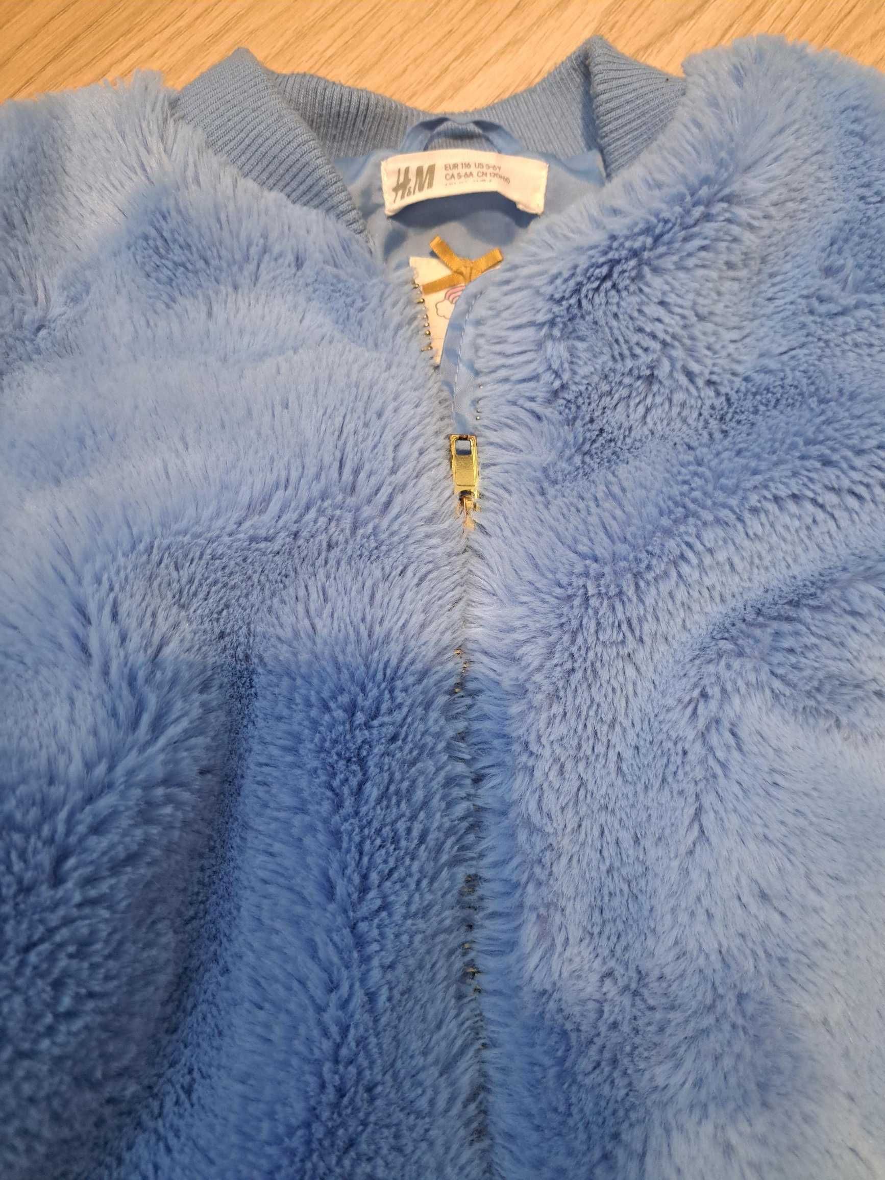 Niebieska kurtka - futerko w super stanie H&M, rozm 116