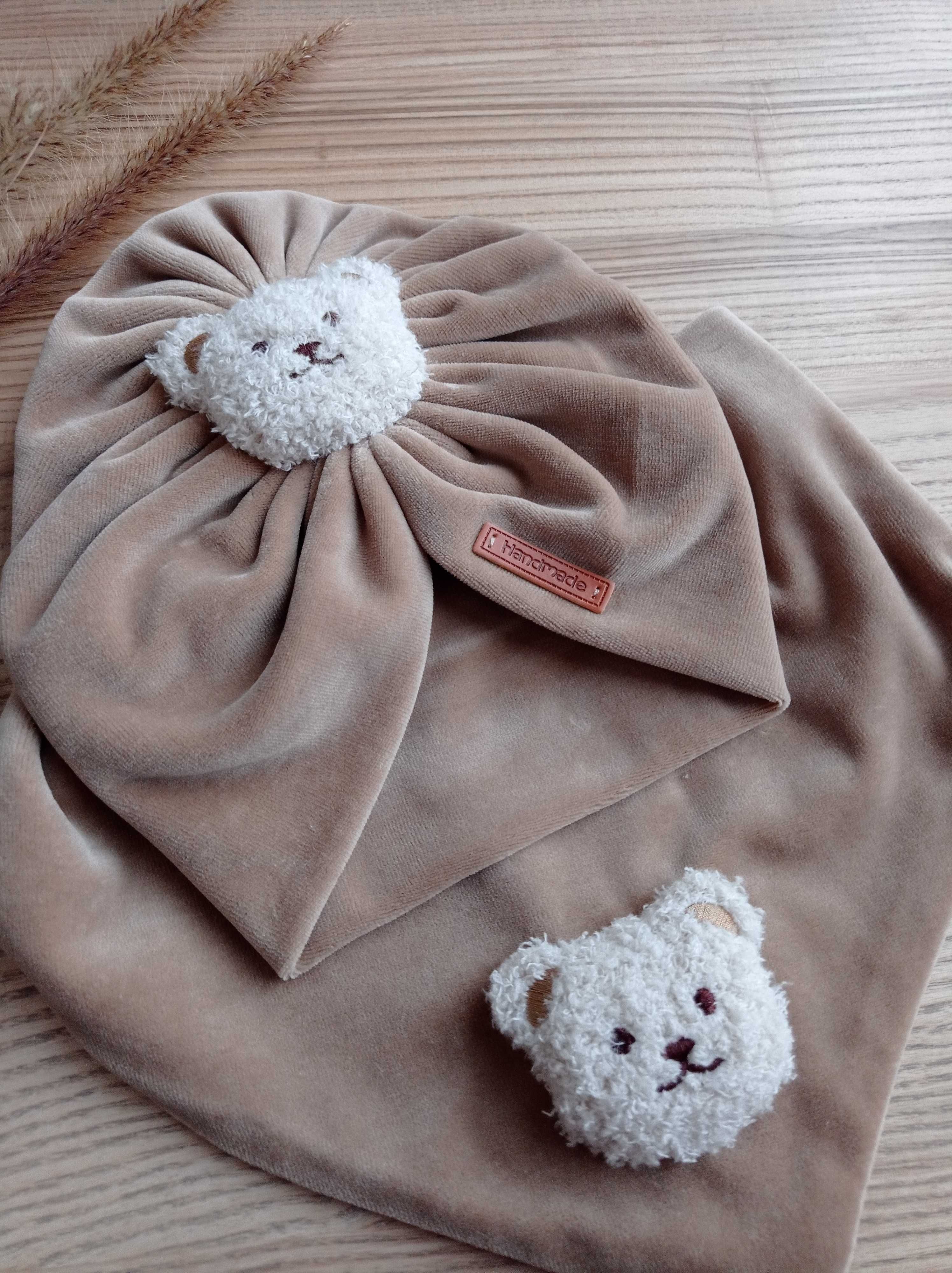Welurowy komplet, turban z chustą, Handmade