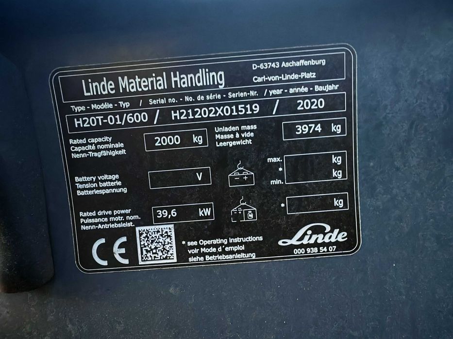 Wózek widłowy LINDE H20T-01, 2000 kg, LPG, Triplex, Widły teleskopowe