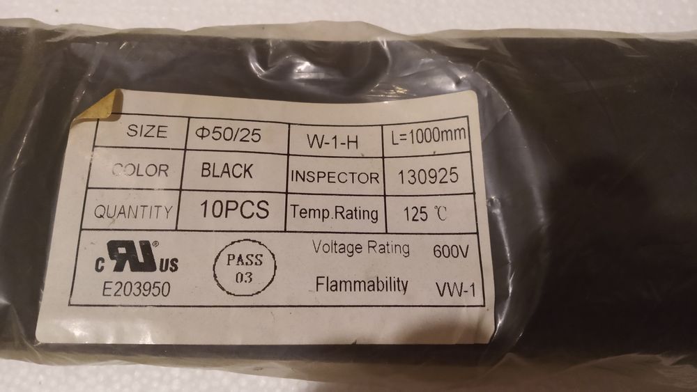 Термоусадочная трубка D 50.0/25.0 mm 1 метр, чорная