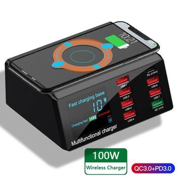 Stacja ładująca X9 - 7xUSB + Typ C - 100W PD QC 3.0+ładowa. indukcyjne