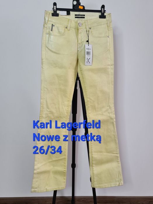 Karl Lagerfeld classic bootcut spodnie dzwony żółte 26/34