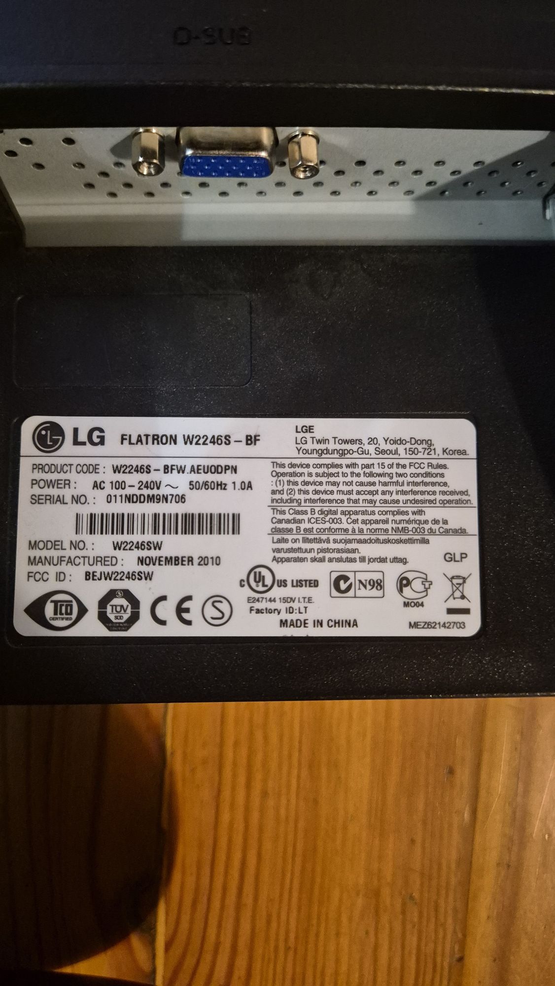 Monitor LG flatron W2246S 22 cali