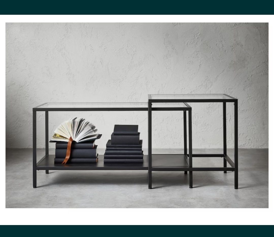 IKEA VITTSJÖ stolik 2 szt. czarny szklany