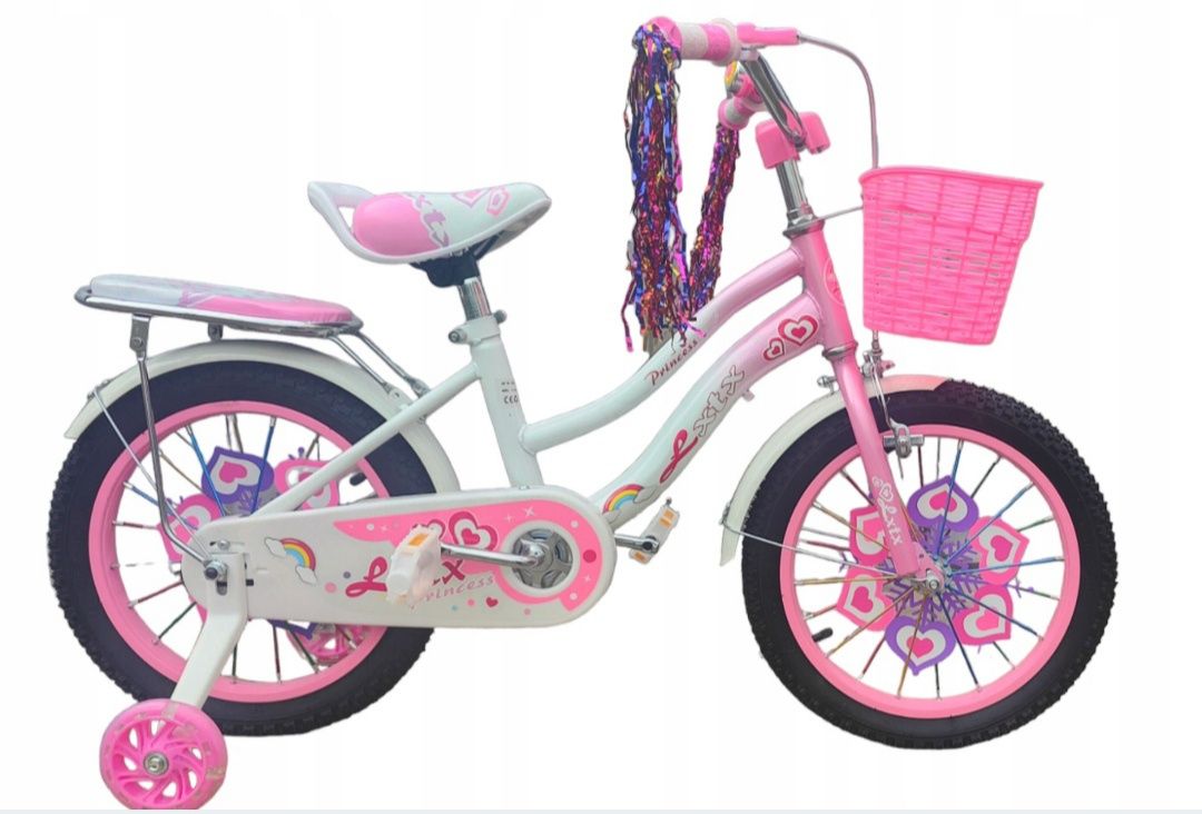 Rower rowerek dziecięcy 16 cali dla dziewczynki różowy boczne kółeczka