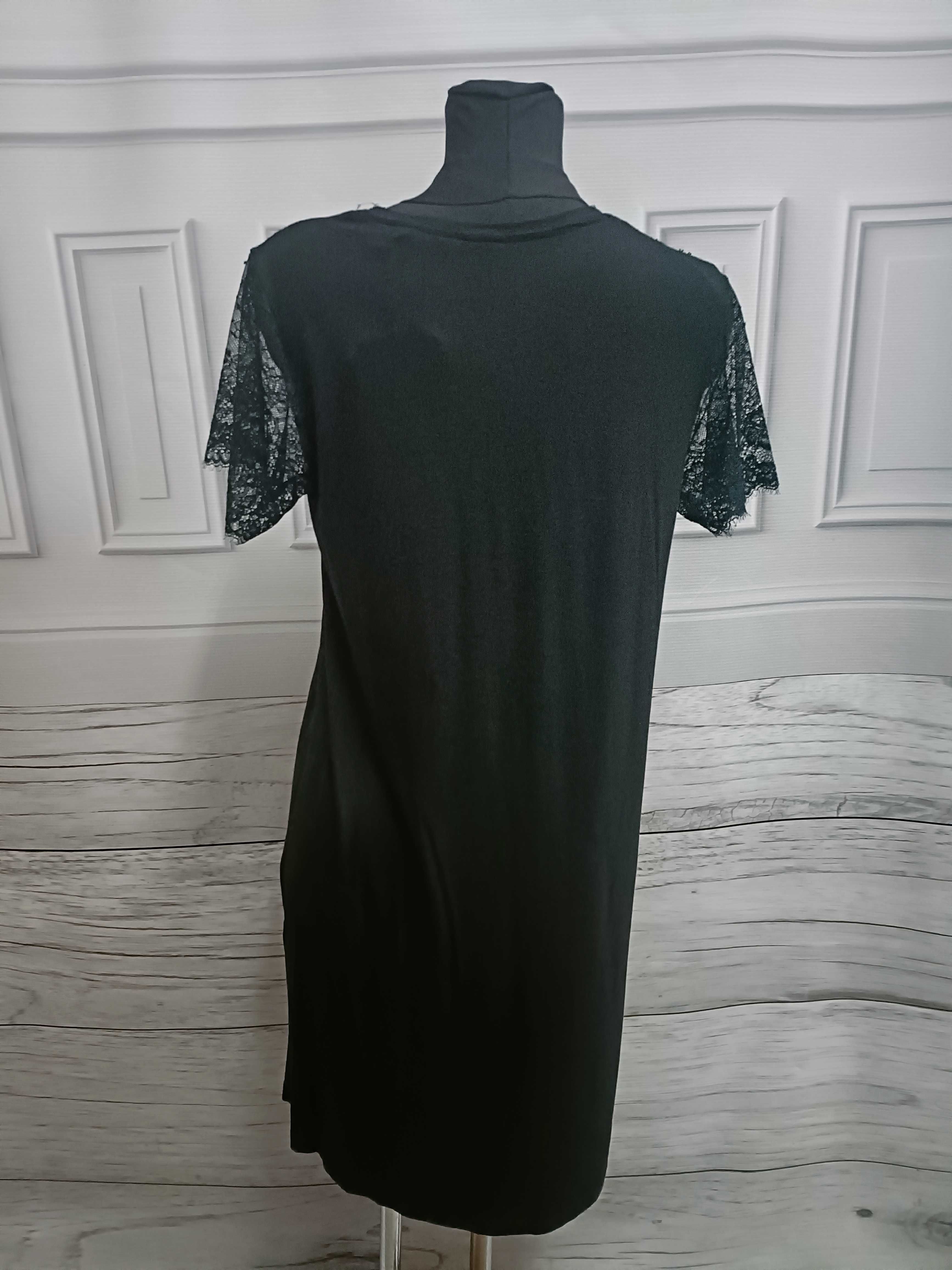Koszula nocna damska wiskozowa czarna z koronką rozmiar M