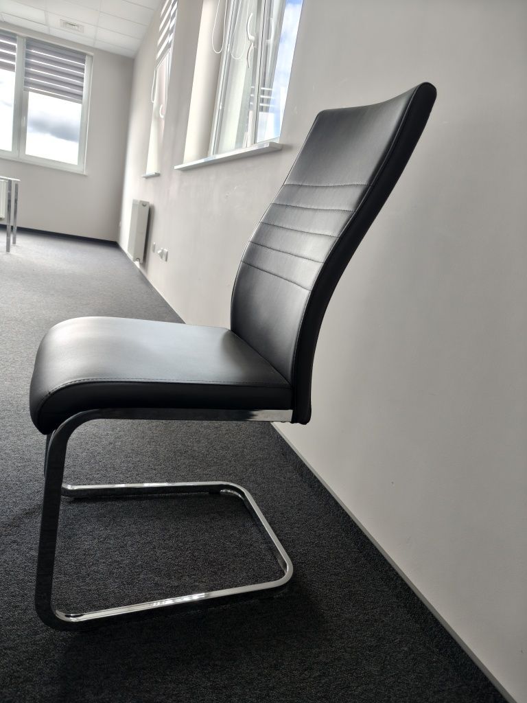 Krzesło tapicerowane skóra stołowe czarne