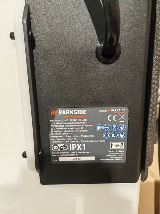 Акумуляторний обприскувач Parkside Performance PPRDS 20 C3 16л