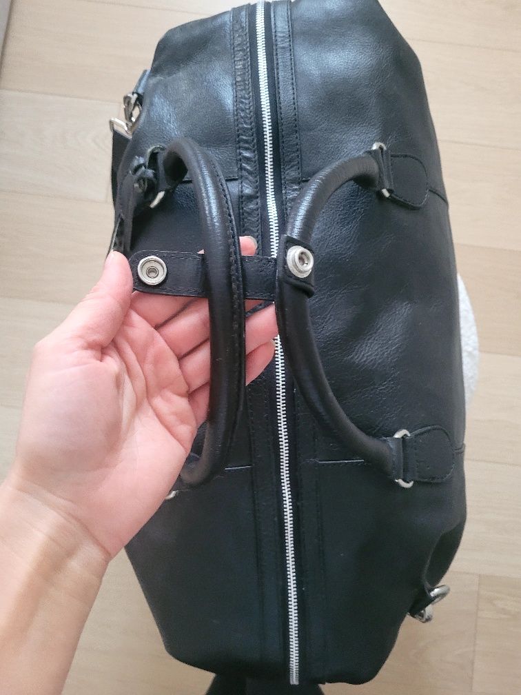 Skórzana torba podróżna, czerń/ Premium Black Leather Travel Bag, Genu
