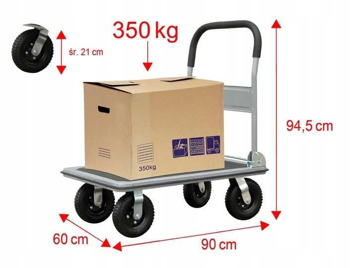Nowy Wózek transportowy platformowy 350kg Drel Pompowane koła