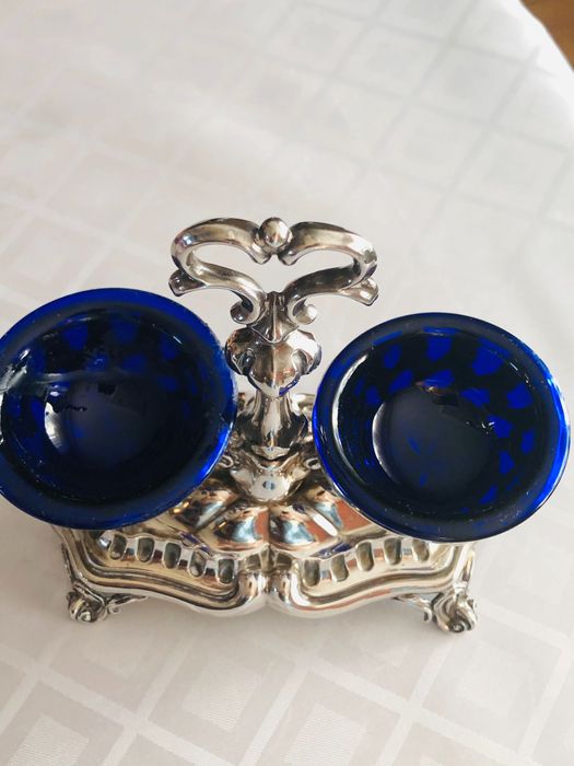 Srebrny kabaret do przypraw srebro Pr 950 Minerva XIX wiek