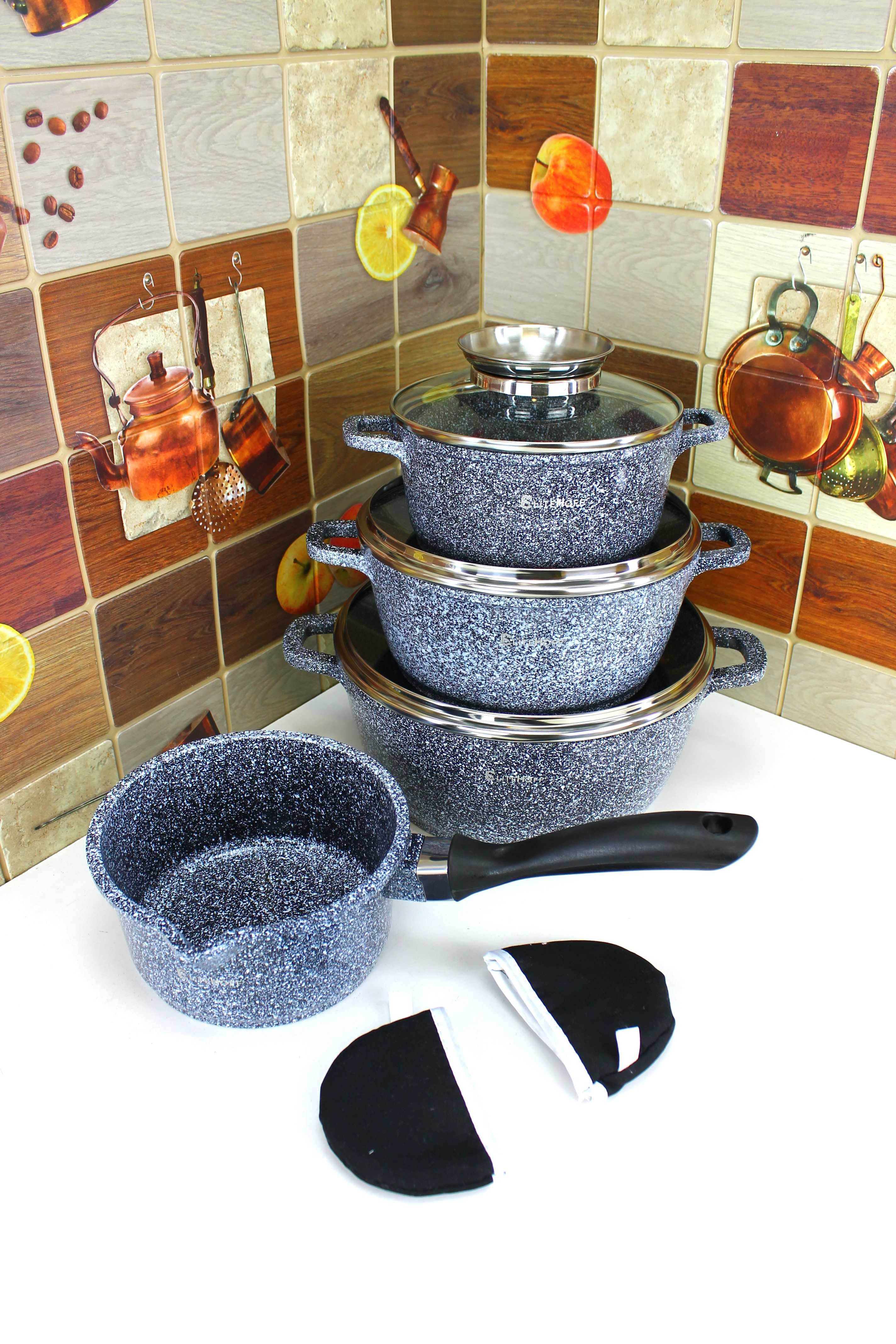 Komplet szarych Marmurowych Garnków Elitehoff GAZ Indukcja E7054