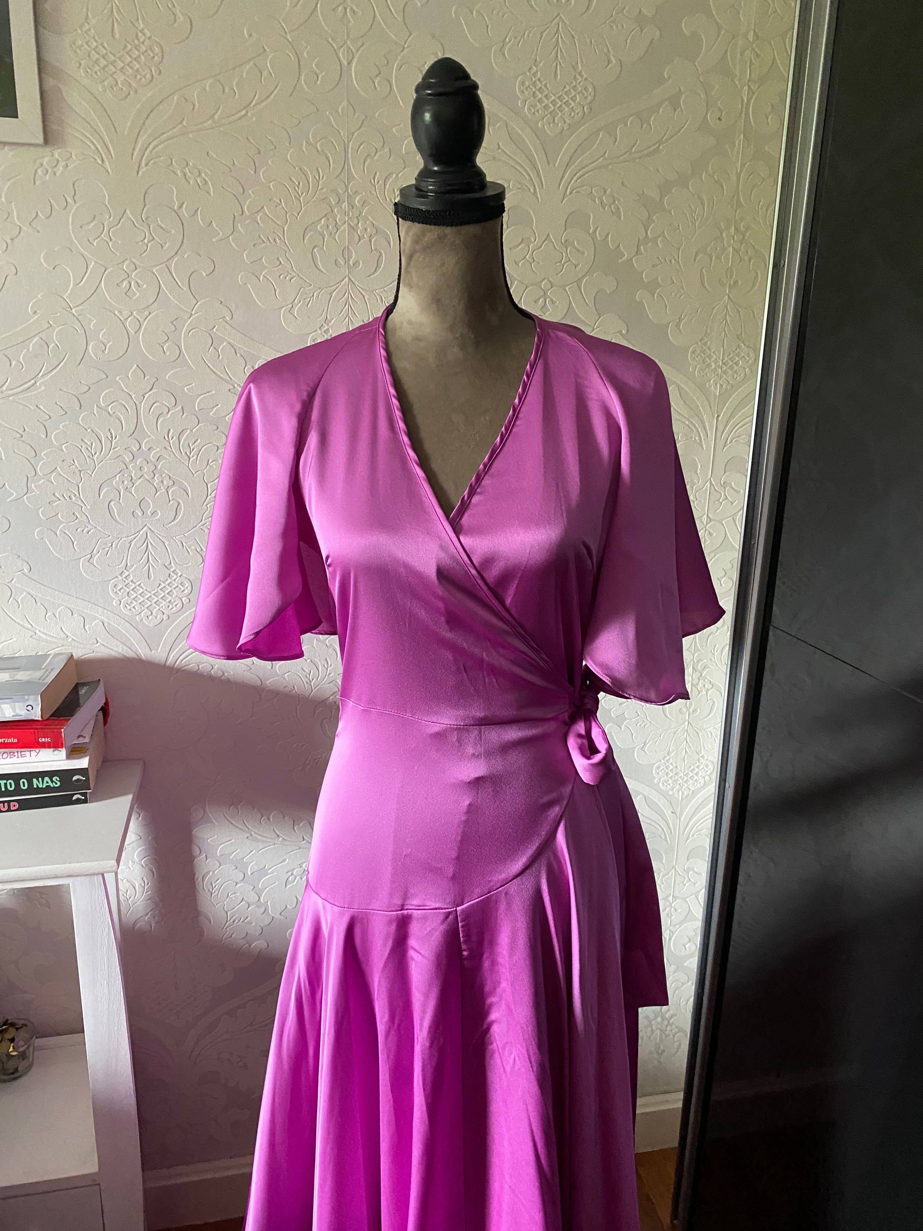 Nasty Gal różowa fioletowa sukienka maxi z odkrytymi plecami 34 XS