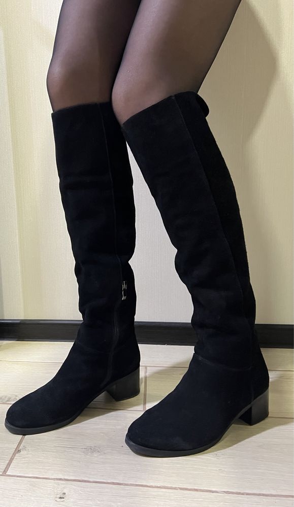 Замшевые зимние сапоги черные каблук 5 см размер 40