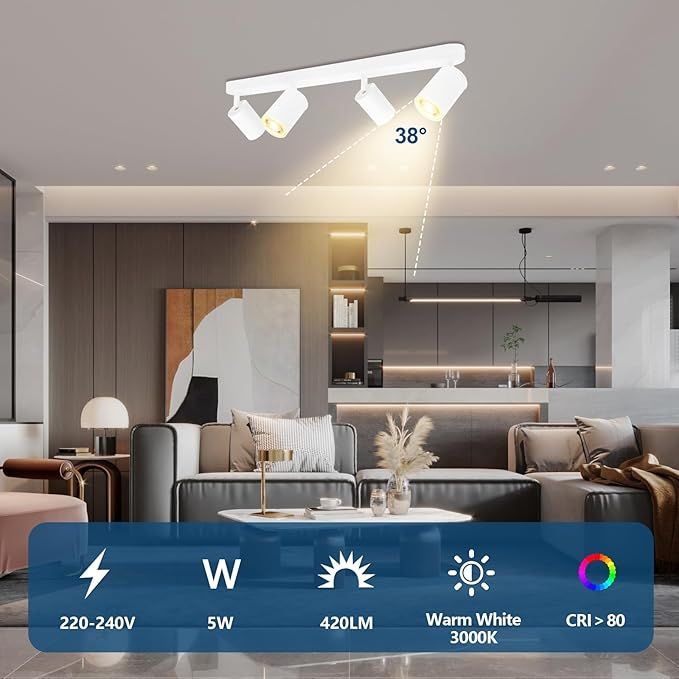 Eleganckie Białe Reflektory LED 4x5W z Regulacją do Wnętrz