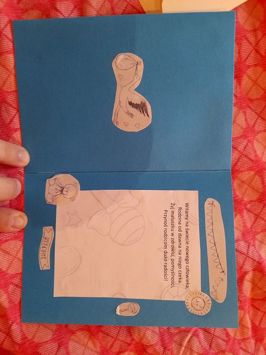 Ręcznie haftowana kartka dla dziecka