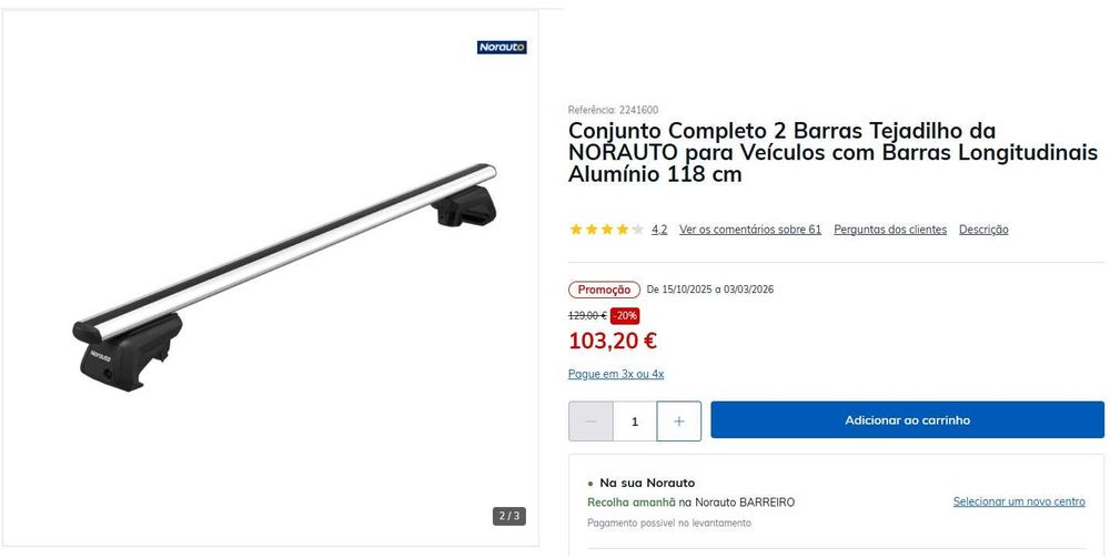 Barras Longitudinais Tejadilho Auto