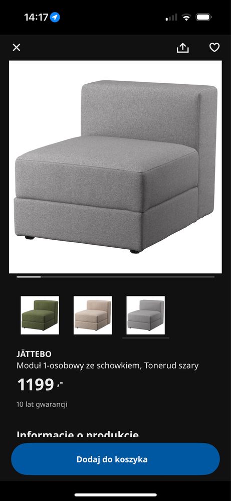 Sofa modułowa ze schowkiem Jattebo 2 szt Ikea szara jak nowa!