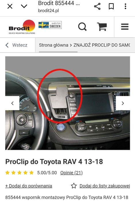 Toyota Rav 4 rok 2013 do 2018 uchwyt Brodit tablet telefon