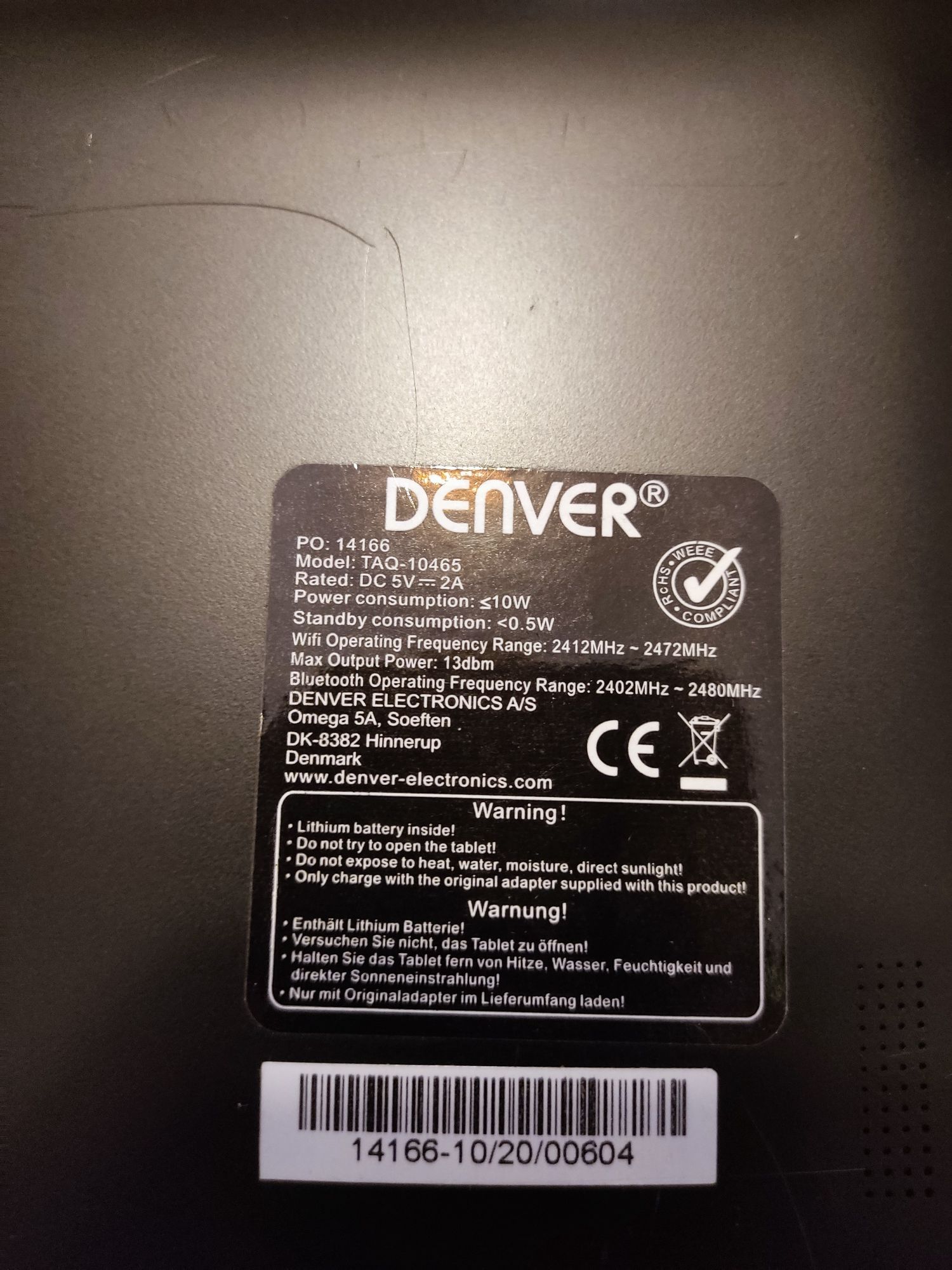 Tablet Denver com ecrã partido para peças - muito bom estado