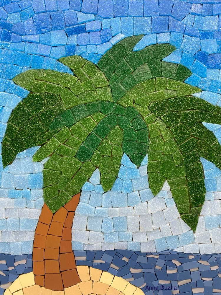 Картина зі скляної мозаїки «Пальма на острові» 30*20 см