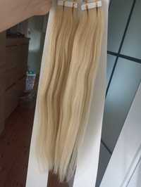 Włosy naturalne tape on słowiańskie jasny blond 50cm 100gram