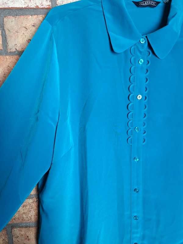 Koszula bluzka w morskim kolorze długie rękawy atłasowa 48 20 4XL