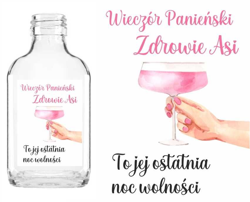 Butelki setki na WIECZÓR PANIEŃSKI z naklejką podziękowanie
