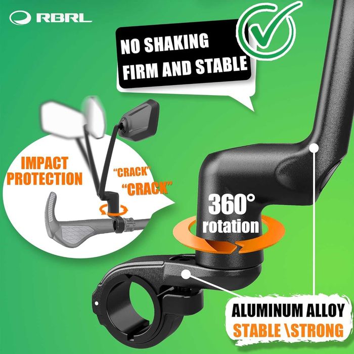 Lusterko rowerowe RBRL, uchwyt na kierownicę ze stopu aluminium