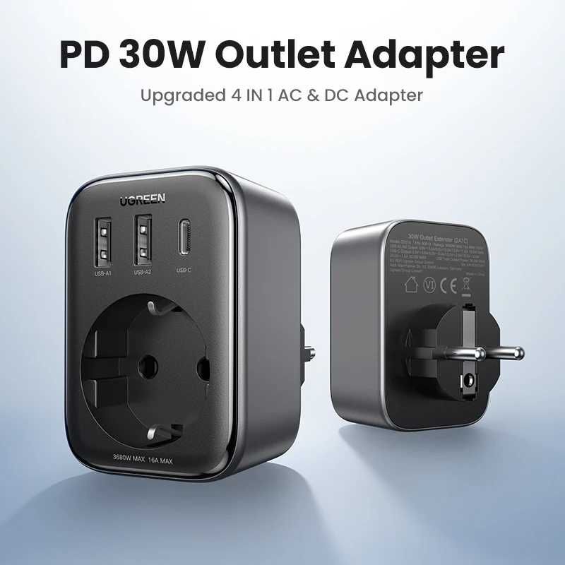 Розетка UGREEN CD314 GAN 30W outlet extender(90613) GRAY