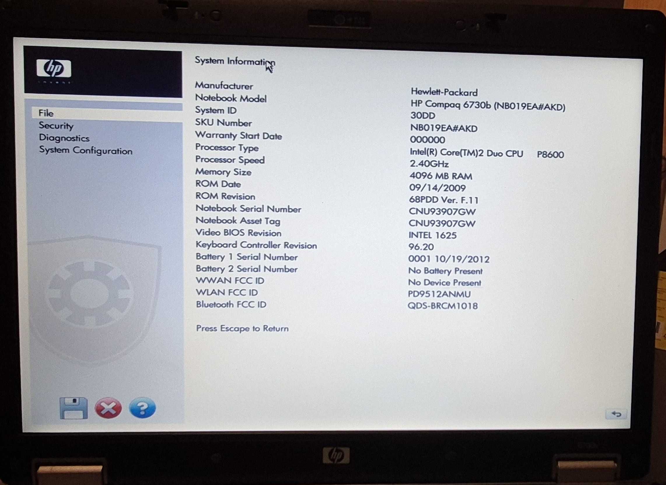 Laptop HP Compaq 6730b