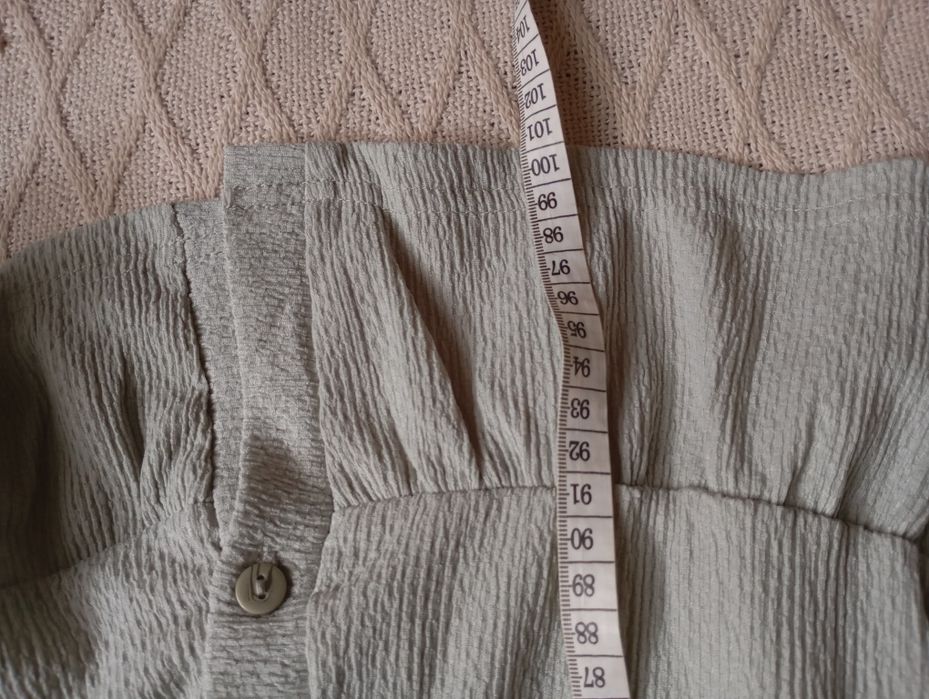 Szałwiowa miętowa sukienka na lato L tkanina strukturalna