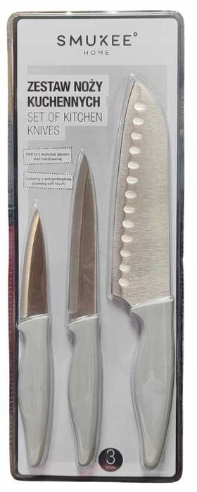 Zestaw 3 Noży KUCHENNYCH ze Stali NIERDZEWNEJ 9/13/16 cm Szare SMUKEE