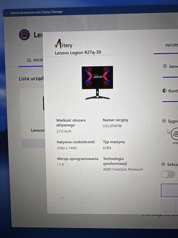 Monitor Lenovo Legion R27q-30 27”