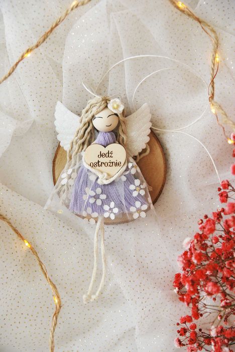 Zawieszka do samochodu Aniołek - Jedź ostrożnie - fiolet | Do auta