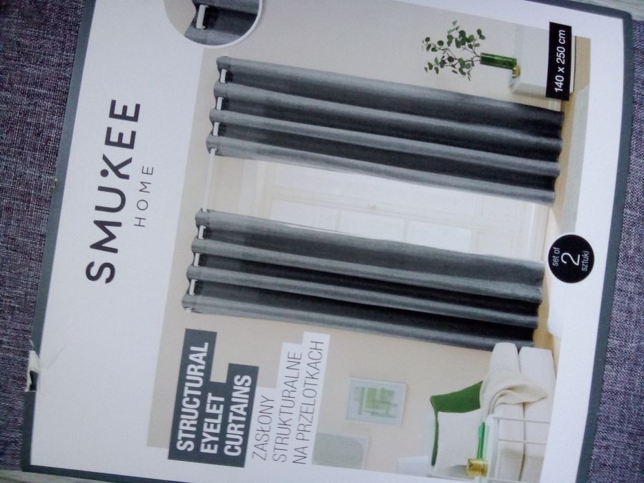 Zasłony strukturalne brązowo szare ala len styl boho SMUKEE przelotki