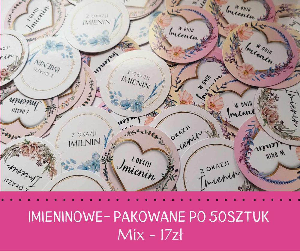 Kotyliony Imieninowe 5cm pakowane po 50szt. MIX sztywny, błyszczący pa