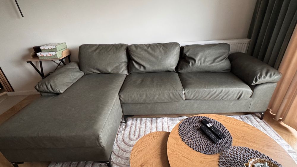 Narożnik z eko skóry - kolor ciemnozielony