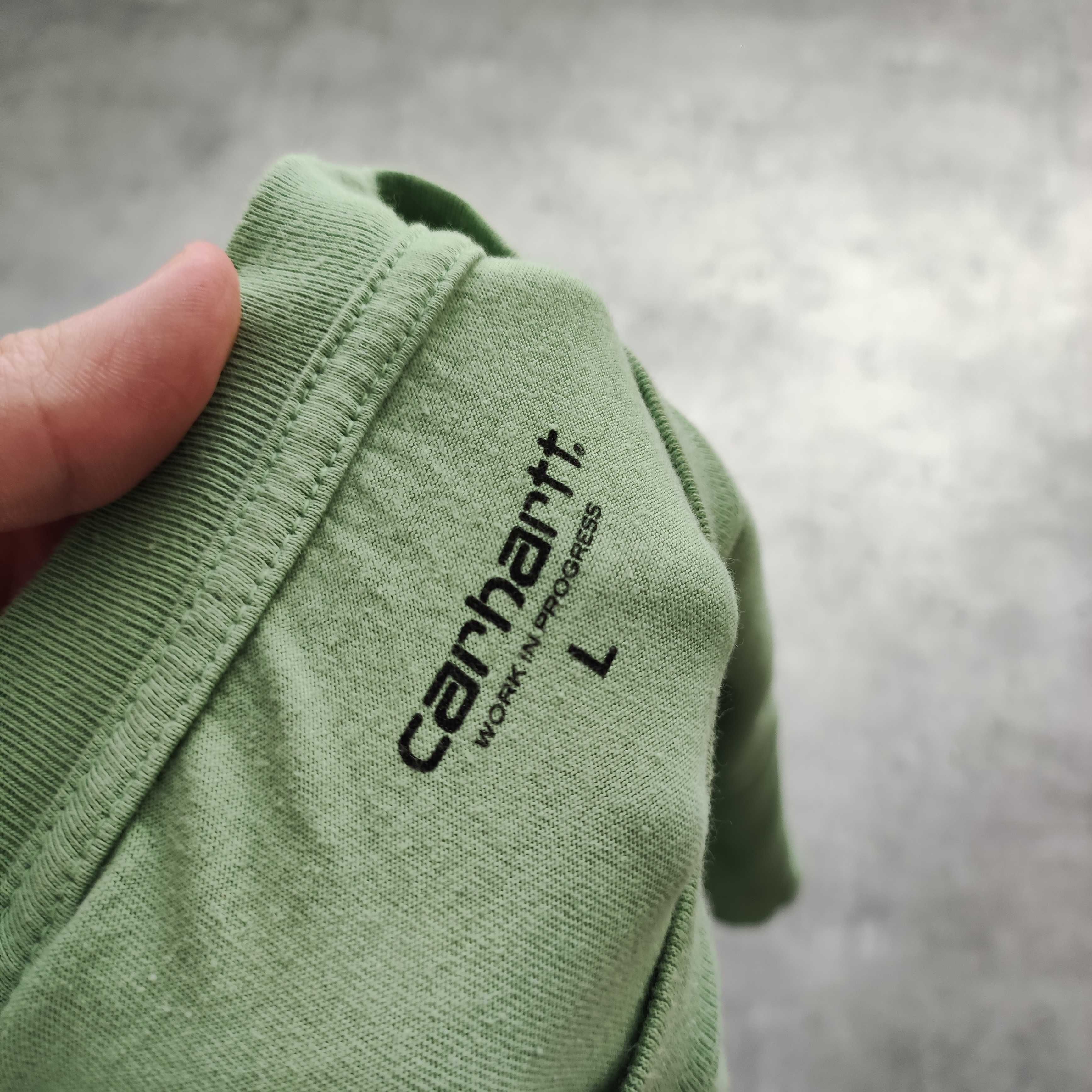 MĘSKA Koszulka Bawełna Zielona Logo Haft Ziemia PREMIUM Carhartt WIP