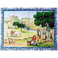 Painel de Azulejos Paisagem alentejana Herdade Quinta Animais Árvores